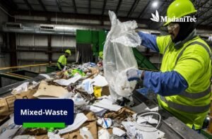 Mixed waste organic and inorganic waste at a modern waste management facility