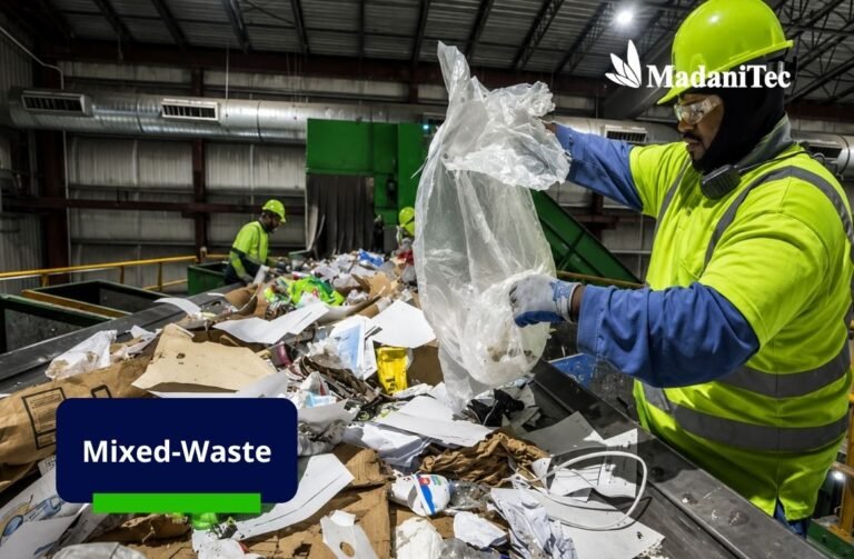Mixed waste organic and inorganic waste at a modern waste management facility