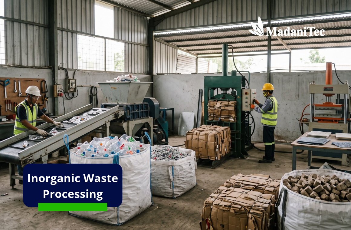 Inorganic waste processing with waste sorting and recycling technology