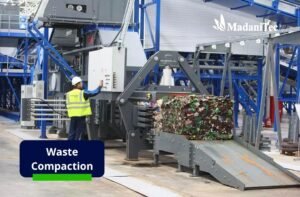 Modern industrial facility transitioning from manual to mechanical waste compaction