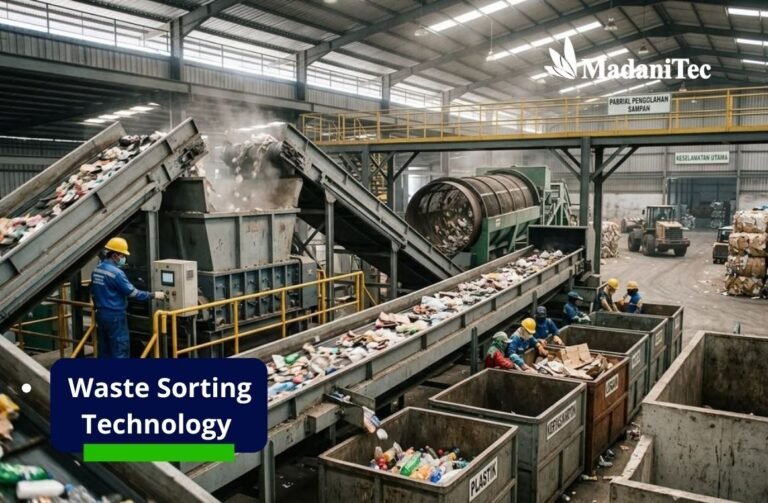 Modern waste sorting technology in an automated recycling facility