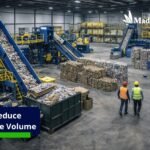 Industrial warehouse filled with cardboard and plastic waste to reduce waste volume