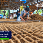 Cocomesh from coconut husk being woven from natural coconut coir fibers