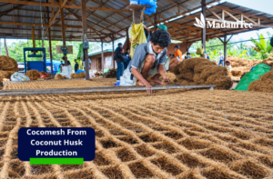 Cocomesh from coconut husk being woven from natural coconut coir fibers