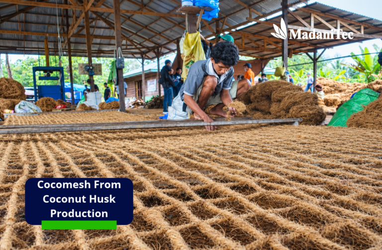 Cocomesh from coconut husk being woven from natural coconut coir fibers
