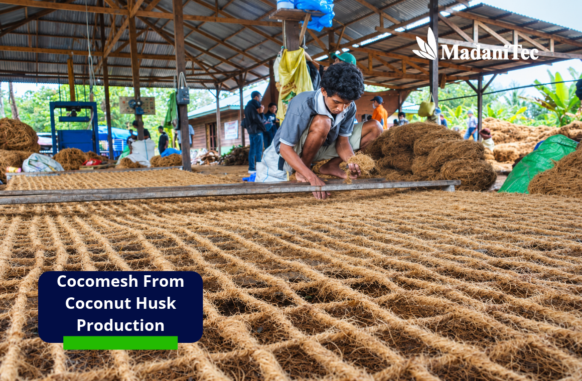 Cocomesh from coconut husk being woven from natural coconut coir fibers