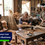 Coconut coir broom business with workers producing natural fiber brooms
